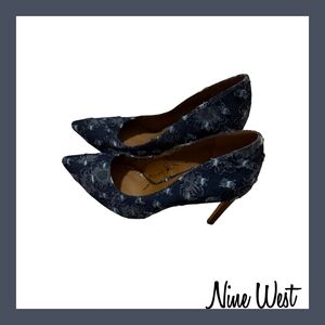 Nine West Tatiana Distressed Blue Denim Heel
